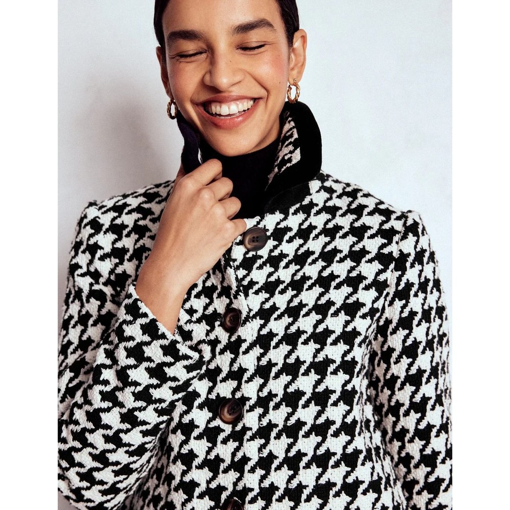 Boden Edinburgh Swing Coat Black Dogstooth Coat Black White US 20-22R New W/ Tag - Picture 4 of 10